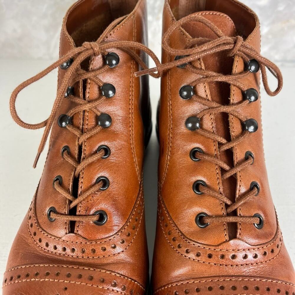 Vintage Hunt Club Tan Leather Lace Up Ankle Boots Womens Size 7.5 Brogue Wingtip - Picture 7 of 12